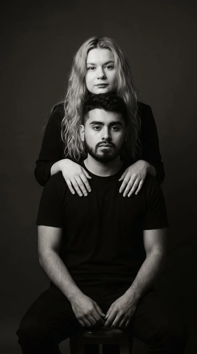 AI Couple Photo Maker 'Black-on-Black Studio' style — before and after example