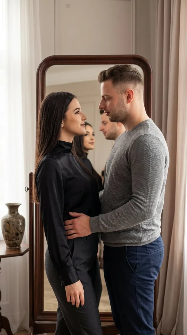 AI Couple Photo Maker 'Mirror Reflection' style — before and after example