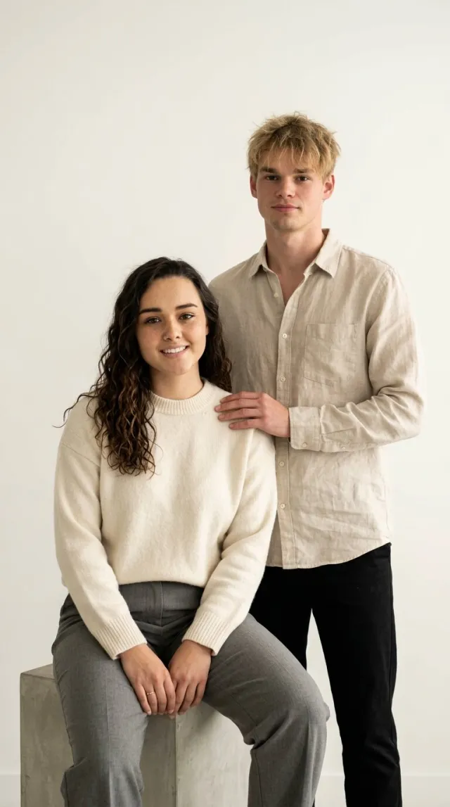 AI Couple Photo Maker 'White Studio Minimal' style — before and after example