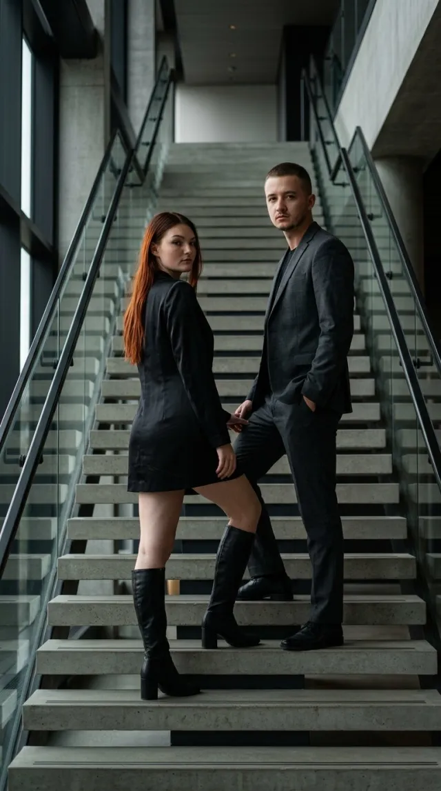AI Couple Photo Maker 'Grand Staircase' style — before and after example