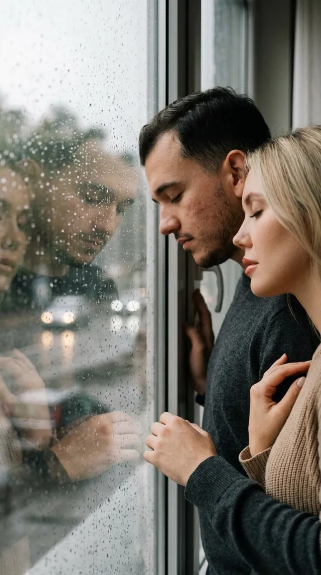 AI Couple Photo Maker 'Rainy Window' style — before and after example