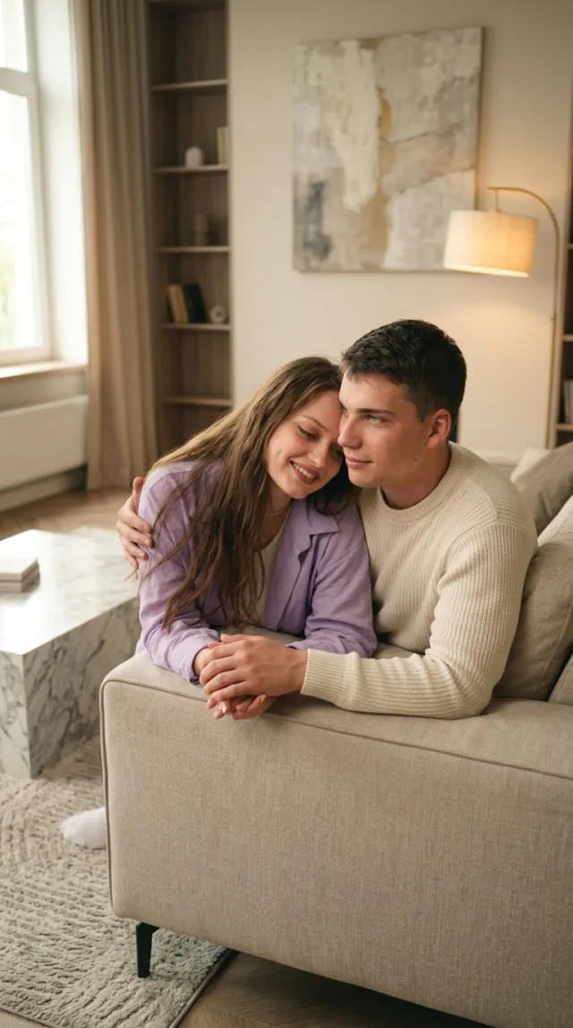 AI Couple Photo Maker 'Sofa Intimate' style — before and after example