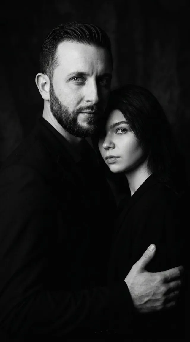 AI Couple Photo Maker 'Noir Shadow Embrace' style — before and after example