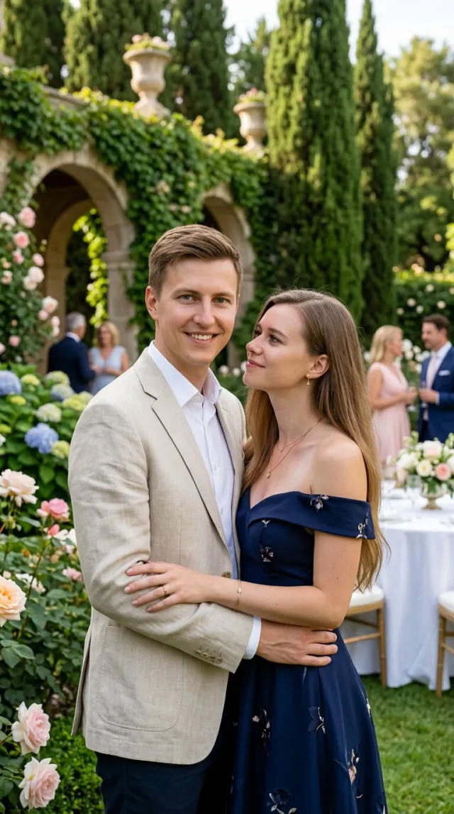 AI Couple Photo Maker 'Garden Party' style — before and after example