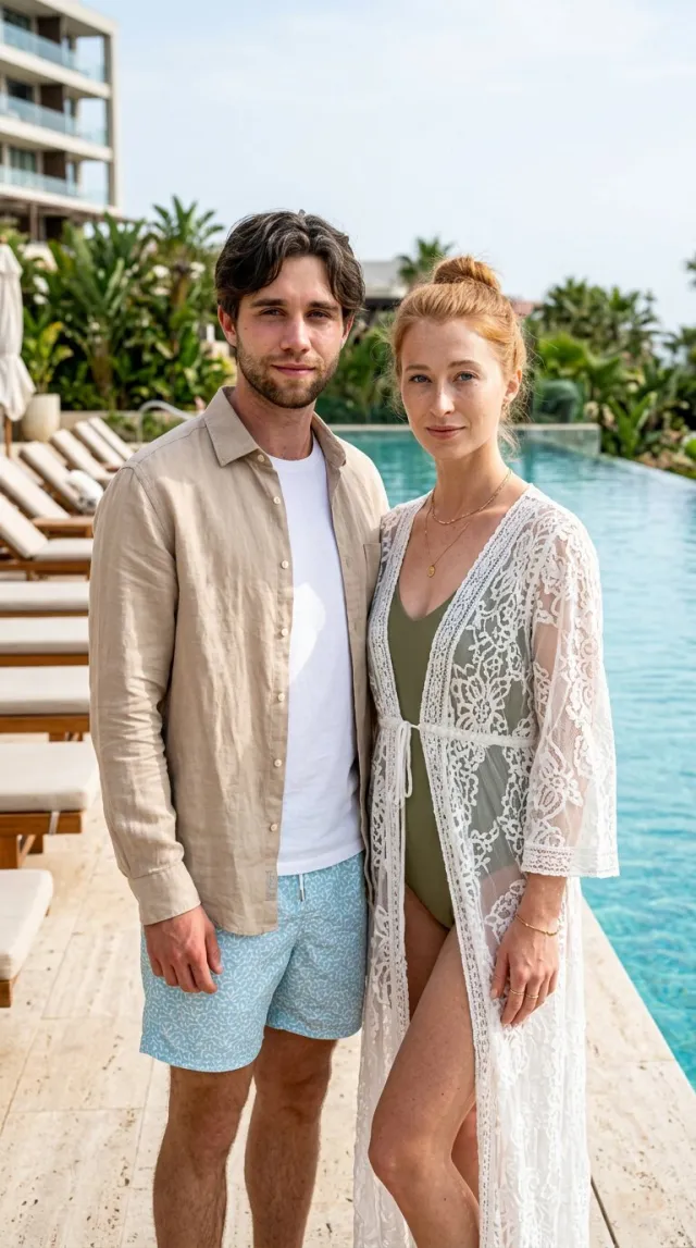 AI Couple Photo Maker 'Poolside Luxury' style — before and after example