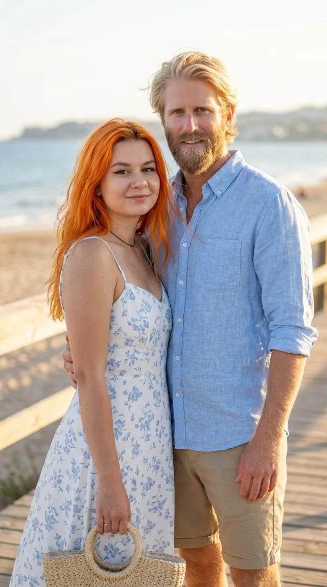 AI Couple Photo Maker 'Seaside Boardwalk' style — before and after example