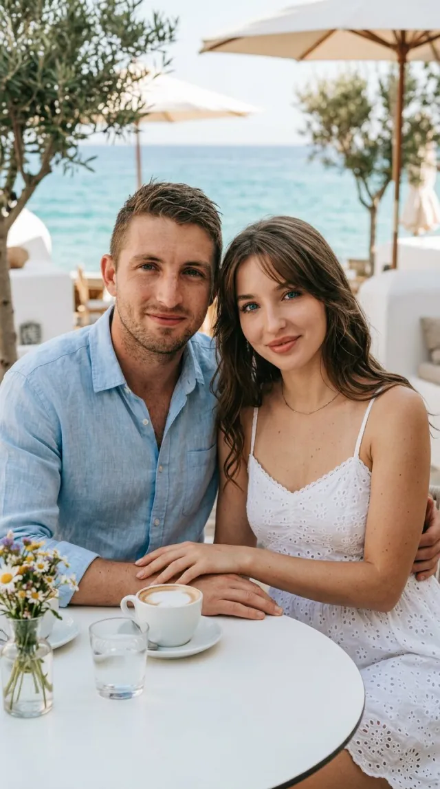 AI Couple Photo Maker 'Coastal Café Morning' style — before and after example