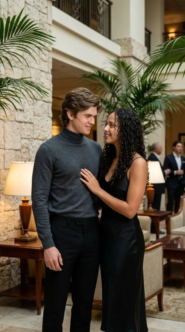 AI Couple Photo Maker 'Quiet Luxury Lobby' style — before and after example