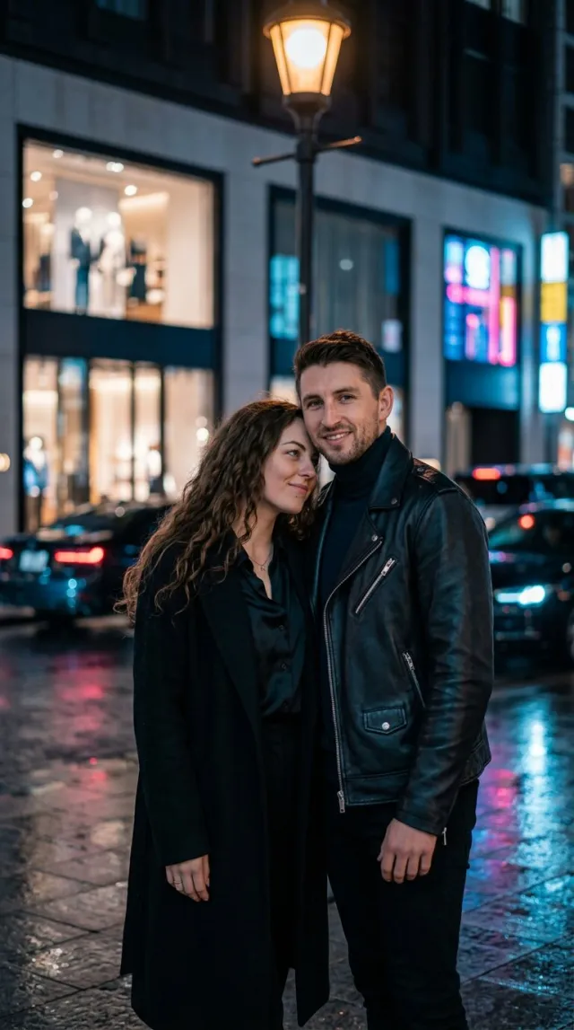 AI Couple Photo Maker 'Neon Night Street' style — before and after example