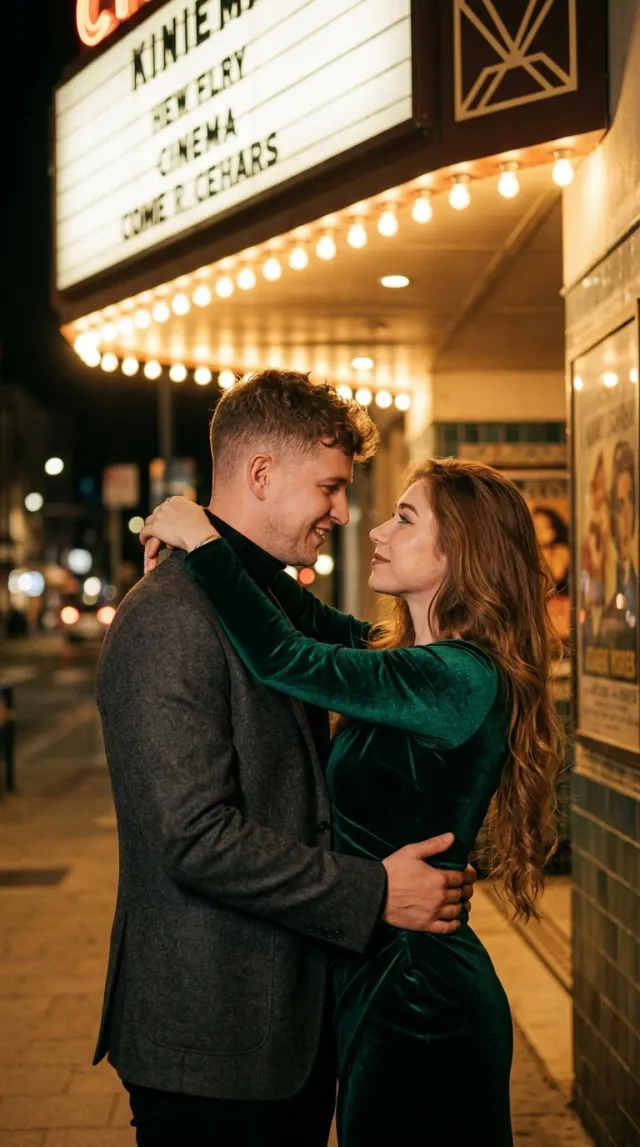 AI Couple Photo Maker 'Vintage Cinema Marquee' style — before and after example